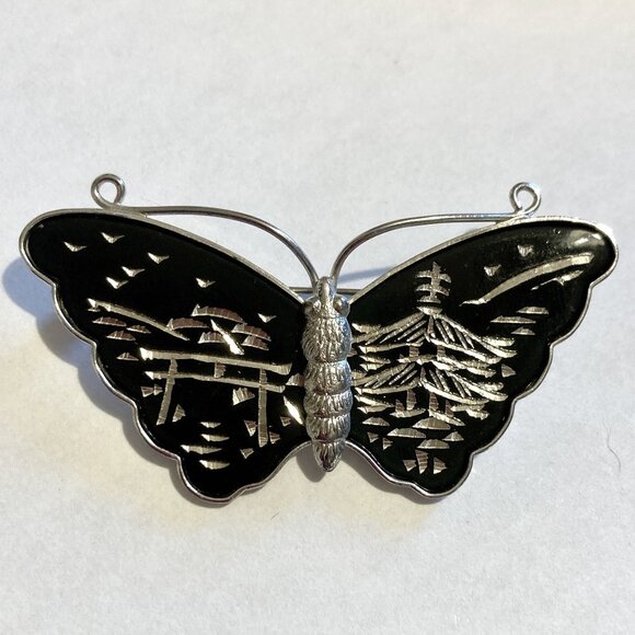 Vintage Damascene Butterfly Brooch (Amita Sterling) - Picture 1 of 5
